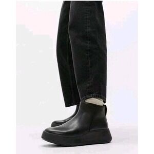 Fitflop Boots F-Mode Leather Flatform All Black Women's Size 10 Ankle Chelsea